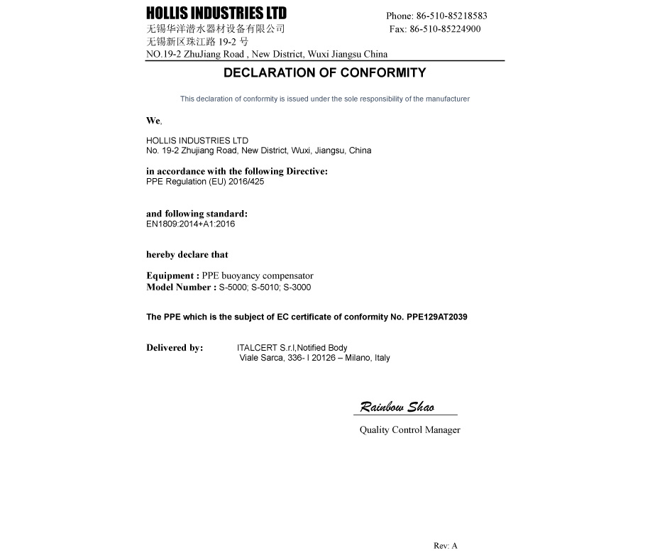 model EU EC declaration of conformity S-3000, S-5000